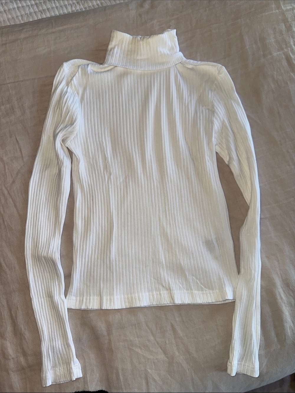 Divided White Ribbed Cowl Neck Sweater